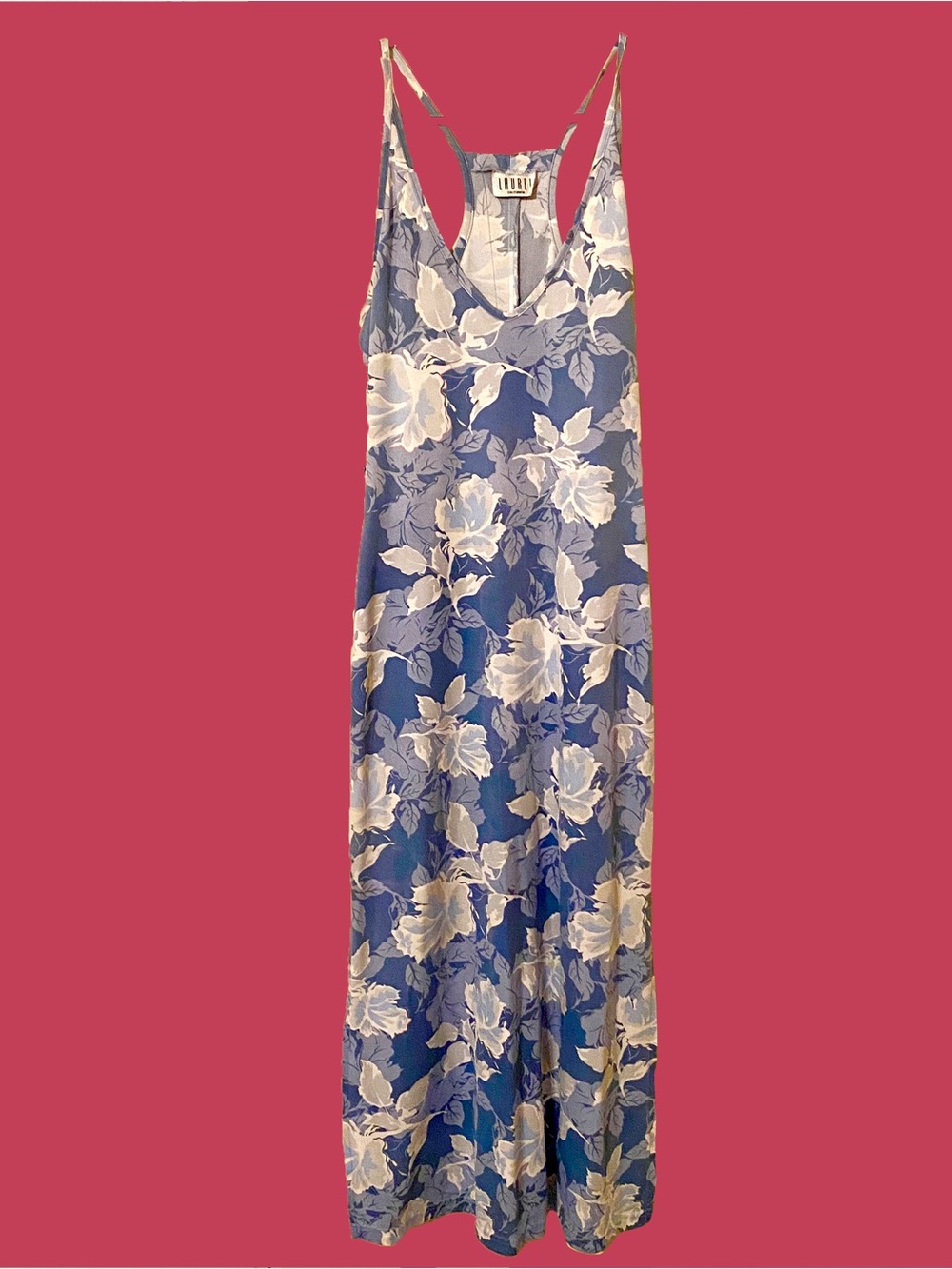Vintage Blue and White Laurel California Floral Maxi Dress